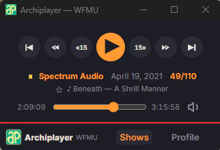 Archiplayer collapsed into a compact desktop player.